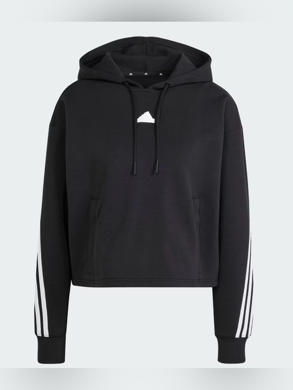 Adidas Originals Cropped Hoodie Black White 3-Stripe Trefoil Sweatshirt Sz L